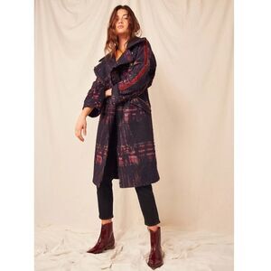 Anthropologie Navy and Red Patterned Coat